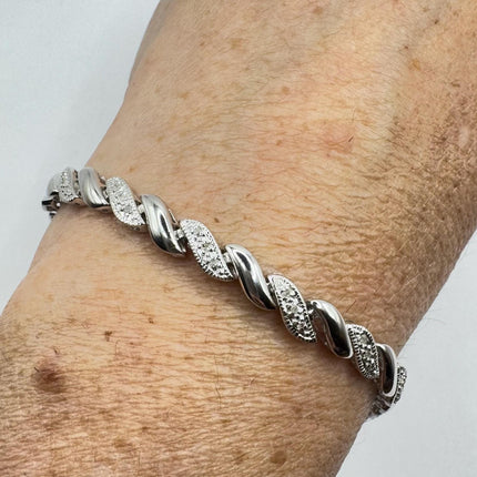 Vintage Silver Tennis Bracelet | Baguette Cut Cubic Zirconia Crystal Diamond | 925 Sterling Silver Stackable Everyday Prom Jewelry