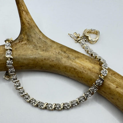 Vintage Silver Tennis Bracelet |Diamond Chip 925 Sterling Silver Stackable Everyday Prom Jewelry