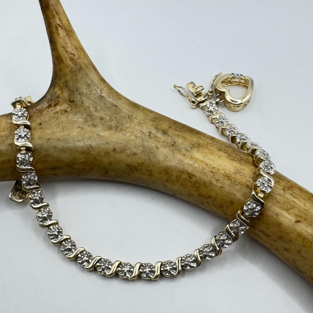 Vintage Silver Tennis Bracelet |Diamond Chip 925 Sterling Silver Stackable Everyday Prom Jewelry