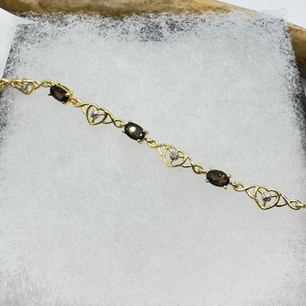 Vintage Smoky Topaz Heart Silver Tennis Bracelet |Diamond Chip Gold 925 Sterling Silver Stackable Everyday Prom Jewelry