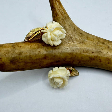 Vintage ivory flower rose, screw back clip on earrings Gold Filled - Unique and Stylish Accessory