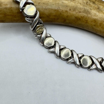Vintage XO Tennis Bracelet Infinity Hugs and Kisses Golden 925 Sterling Silver Stacking Layered Wedding Prom Jewelry
