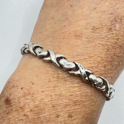 Vintage XO Heart Tennis Bracelet Infinity Hugs and Kisses Golden 925 Sterling Silver Stacking Layered Wedding Prom Jewelry