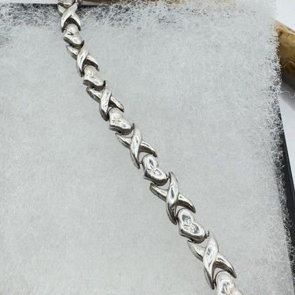 Vintage XO Heart Tennis Bracelet Infinity Hugs and Kisses Golden 925 Sterling Silver Stacking Layered Wedding Prom Jewelry