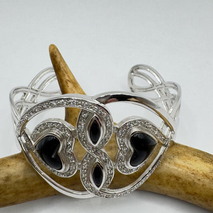 vintage black Onyx heart Cuff Silver Bangle