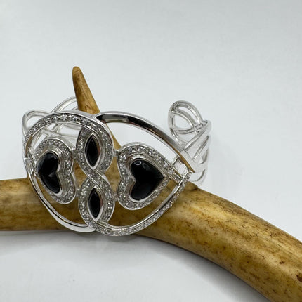 vintage black Onyx heart Cuff Silver Bangle