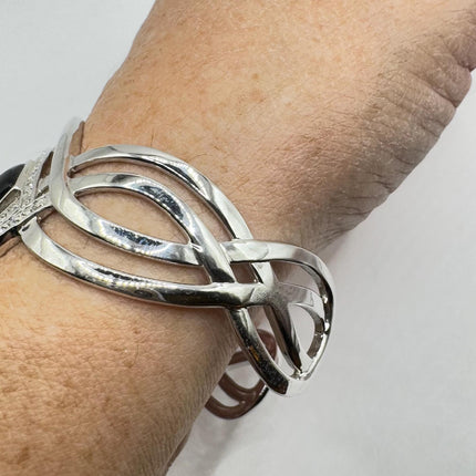vintage black Onyx heart Cuff Silver Bangle