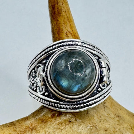 Vintage Gold Bronze Poison Ring | Labradorite | Unique Gift Statement Ring