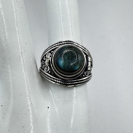 Vintage Gold Bronze Poison Ring | Labradorite | Unique Gift Statement Ring