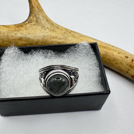 Vintage Gold Bronze Poison Ring | Labradorite | Unique Gift Statement Ring