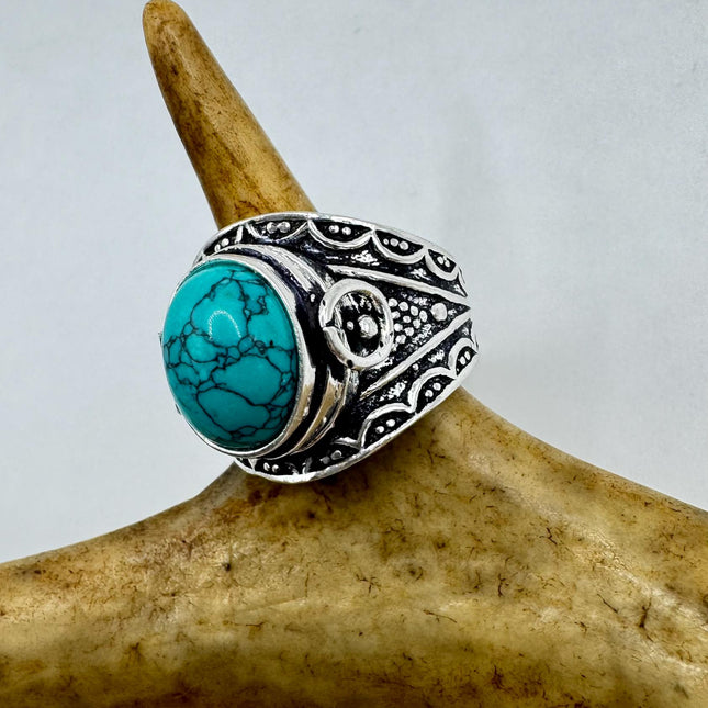 Vintage Gold Bronze Poison Ring | Turquoise Howlite Unique Gift Statement Ring