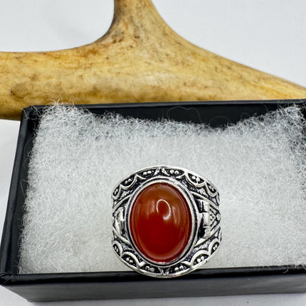Vintage Gold Bronze Poison Ring | Red Carnelian | Unique Gift Statement Ring