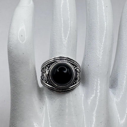 Vintage black Onyx Silver Poison Ring