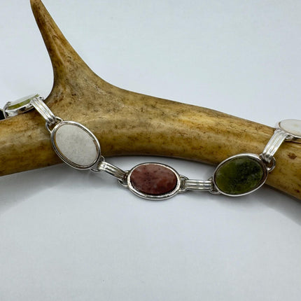 Vintage Mixed Agate Gemstone Station Bracelet |Set in 925 Sterling Silver