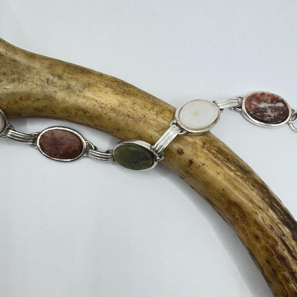Vintage Mixed Agate Gemstone Station Bracelet |Set in 925 Sterling Silver