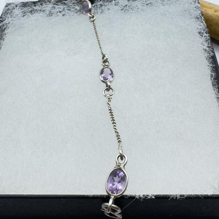 vintage purple amethyst Station Bracelet Set in 925 Sterling Silver
