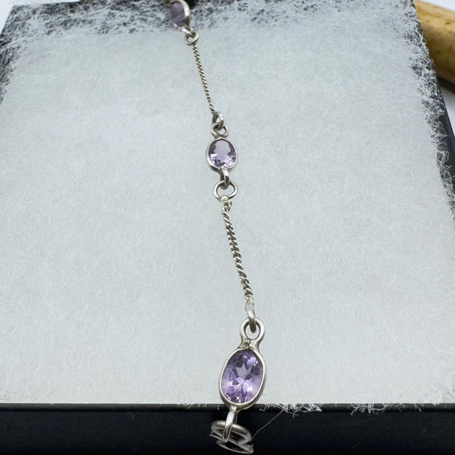vintage purple amethyst Station Bracelet Set in 925 Sterling Silver