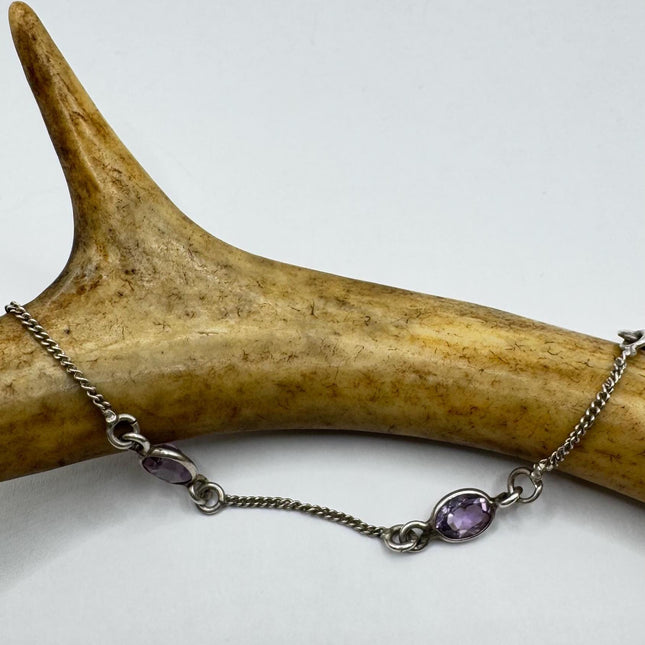 vintage purple amethyst Station Bracelet Set in 925 Sterling Silver