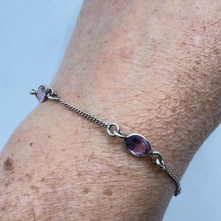 vintage purple amethyst Station Bracelet Set in 925 Sterling Silver