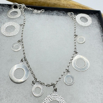 Vintage Circle charm bracelet Chunky Stackable Layered Every day 925 Sterling Silver
