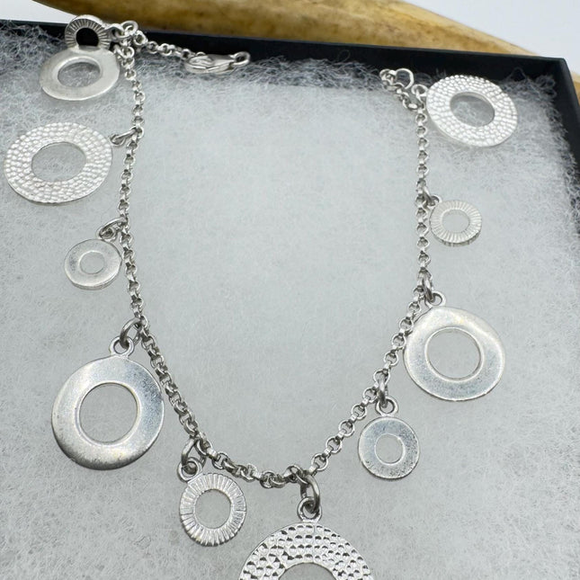 Vintage Circle charm bracelet Chunky Stackable Layered Every day 925 Sterling Silver