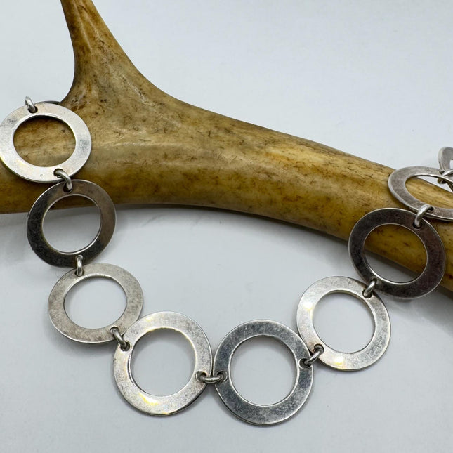 Vintage Circle charm bracelet Chunky Stackable Layered Every day 925 Sterling Silver