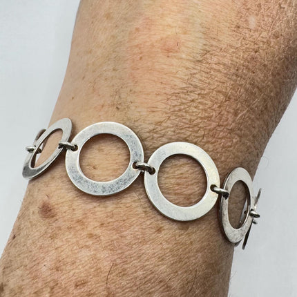 Vintage Circle charm bracelet Chunky Stackable Layered Every day 925 Sterling Silver