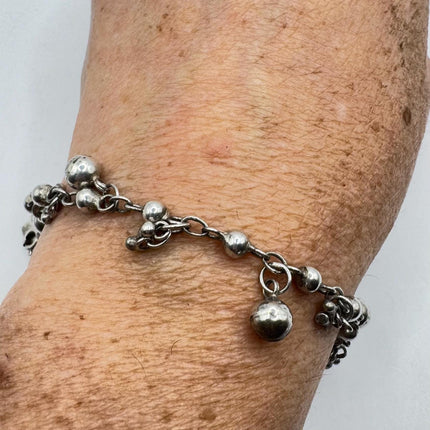 Vintage Circle charm bracelet Chunky Stackable Layered Every day 925 Sterling Silver