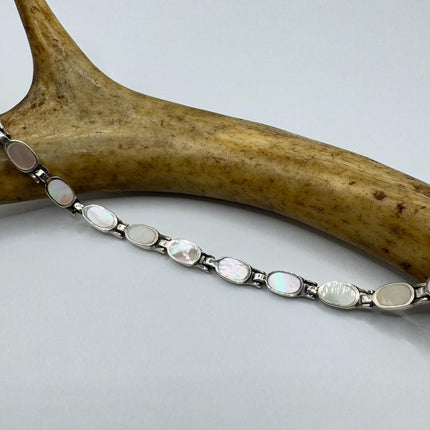Vintage white Bracelet mother Pearl Set in 925 Sterling Silver