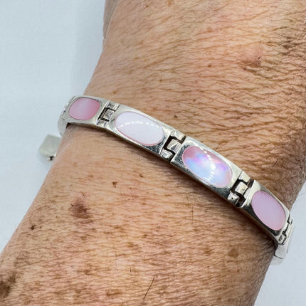 Vintage white Bracelet mother Pearl Set in 925 Sterling Silver