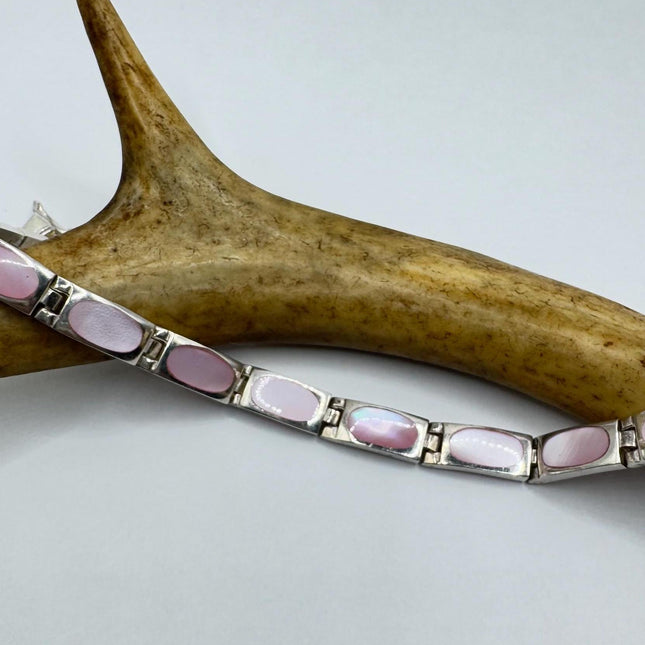 Vintage white Bracelet mother Pearl Set in 925 Sterling Silver