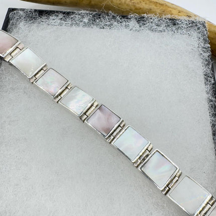 Vintage white Bracelet mother Pearl Set in 925 Sterling Silver