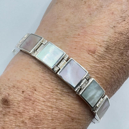 Vintage white Bracelet mother Pearl Set in 925 Sterling Silver
