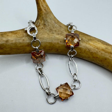 Vintage citrine crystal bracelet Chunky Stackable Layered Every day 925 Sterling Silver