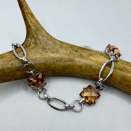 Vintage citrine crystal bracelet Chunky Stackable Layered Every day 925 Sterling Silver