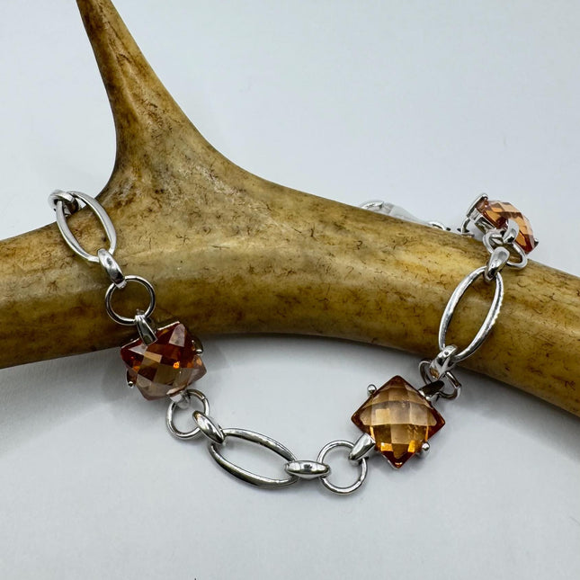 Vintage citrine crystal bracelet Chunky Stackable Layered Every day 925 Sterling Silver