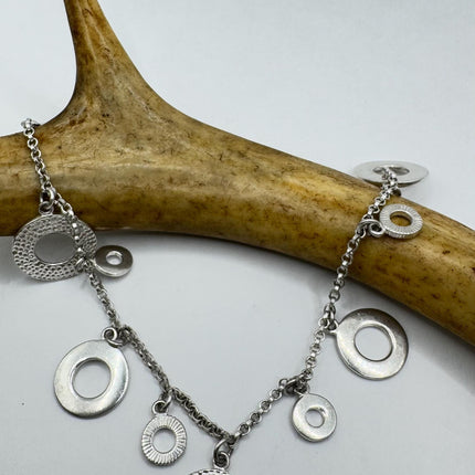 Vintage Circle charm bracelet Chunky Stackable Layered Every day 925 Sterling Silver