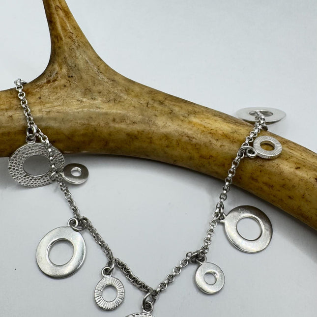 Vintage Circle charm bracelet Chunky Stackable Layered Every day 925 Sterling Silver