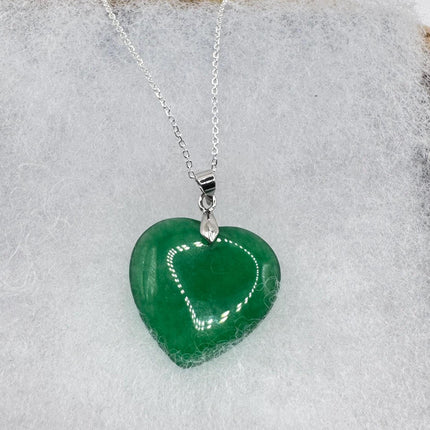 Vintage Green Jade Heart Shaped Choker 925 Sterling Silver Necklace