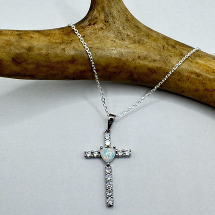 Vintage Opal Heart Necklace - Dainty 925 Sterling Silver Chain, stacking layered