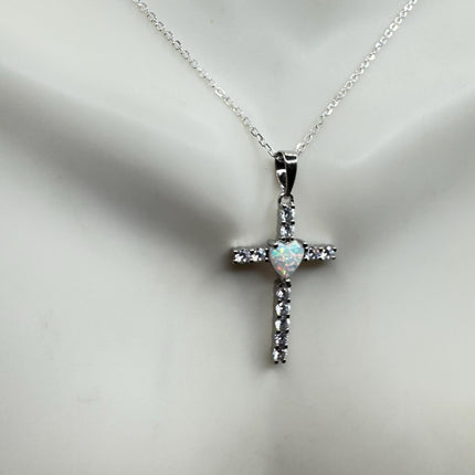 Vintage Opal Heart Necklace - Dainty 925 Sterling Silver Chain, stacking layered