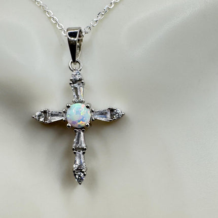 Vintage Opal Heart Necklace - Dainty 925 Sterling Silver Chain, stacking layered