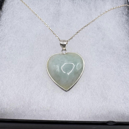Vintage Green Jade Heart Shaped Choker 925 Sterling Silver Necklace