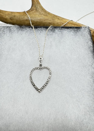 Vintage Marcasite Heart Necklace Dainty 925 Sterling Silver Chain, Delicate Design