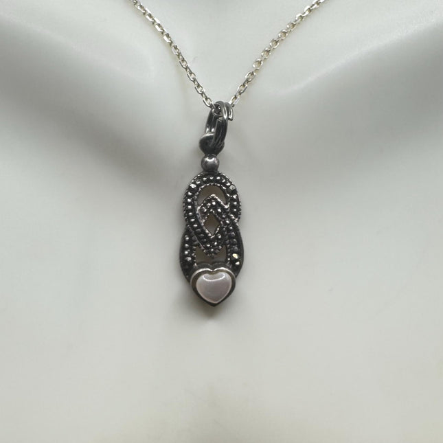 Vintage Marcasite Heart Necklace Dainty 925 Sterling Silver Chain, Delicate Design