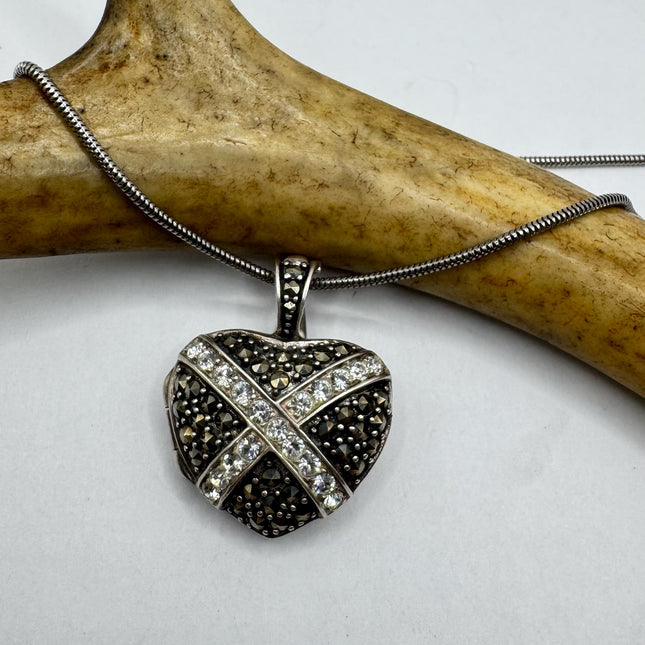 Vintage Marcasite purple amethyst Heart Necklace Dainty 925 Sterling Silver Chain, Delicate Design