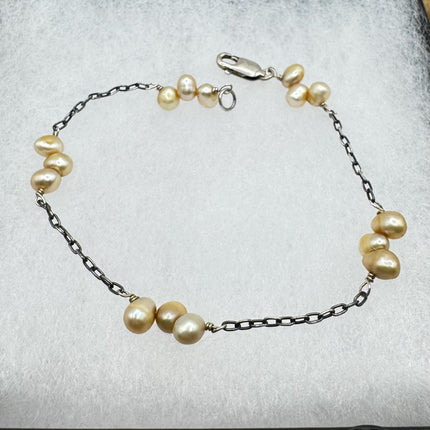 Vintage White Pearl Hand Knotted Bracelet 925 Sterling Silver