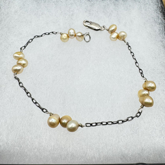 Vintage White Pearl Hand Knotted Bracelet 925 Sterling Silver