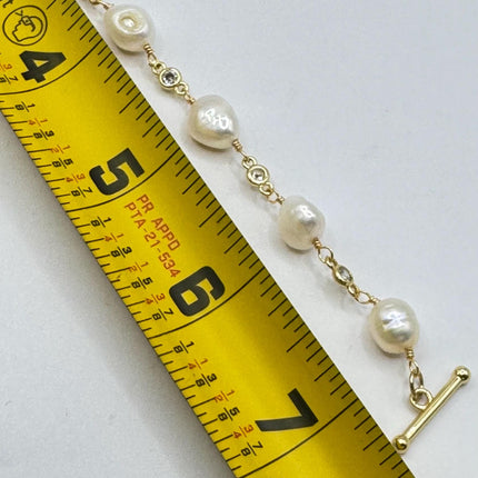 Vintage Pearl Gold Silver Tennis Bracelet