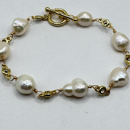 Vintage Pearl Gold Silver Tennis Bracelet